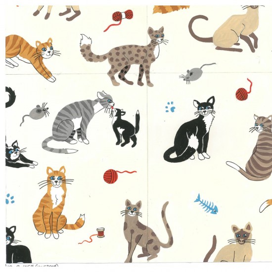 Nine Lives Cat Fabric by Nutex - Click Image to Close